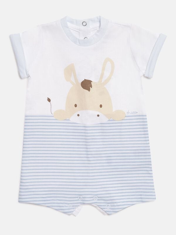 Printed Organic Cotton Romper -Blue image number 0